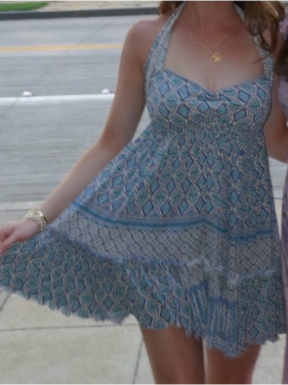 Boho Halter Sundress in Blue Geometric Print